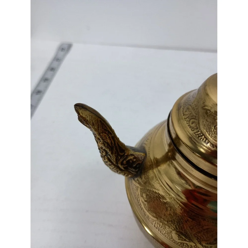 Vintage Teapot Embossed Brass Asian Small Gold Decorative Tea Pot Etched Floral